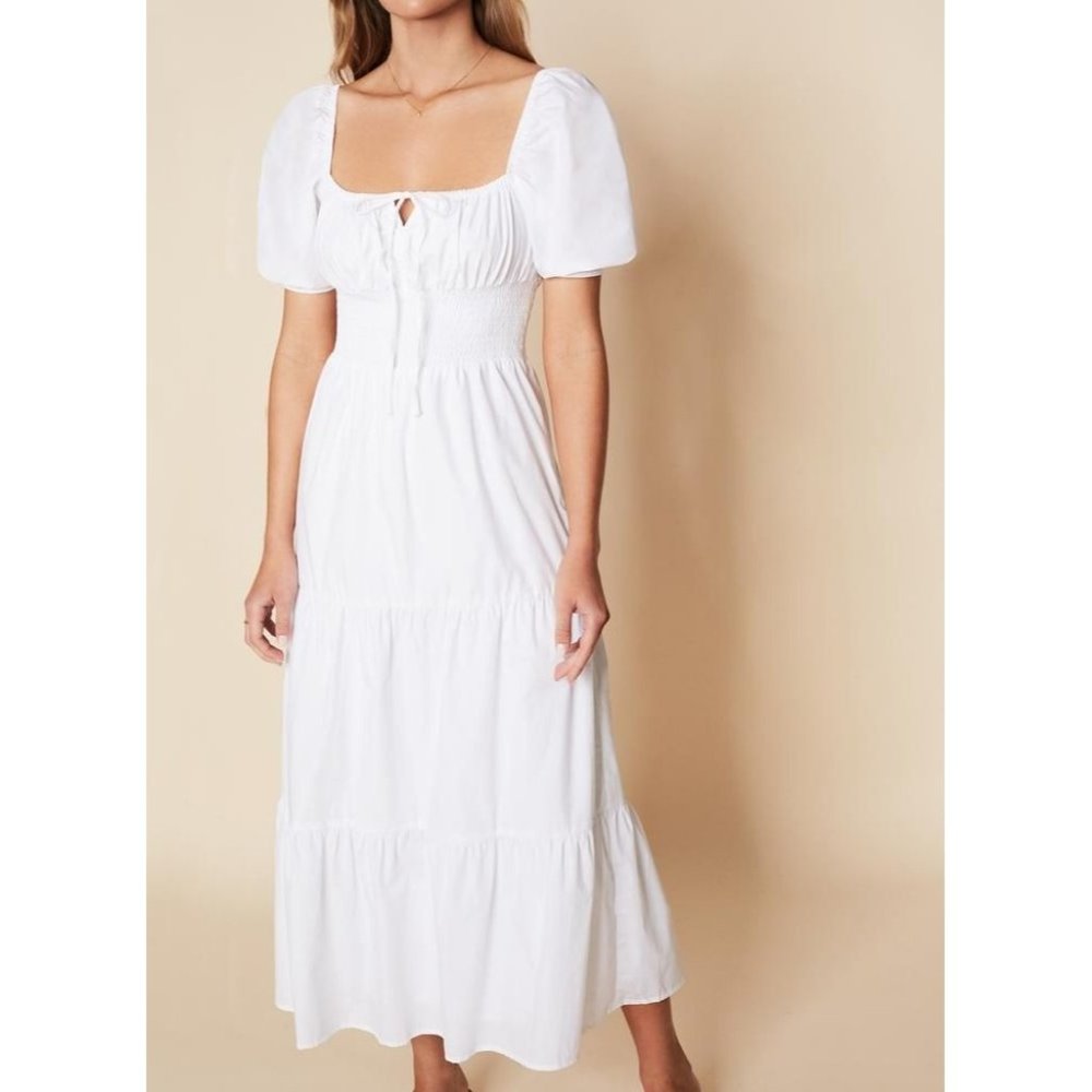 Faithfull the Brand Rene Plaid White Midi Dress M